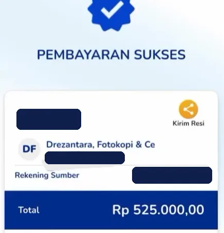 Bukti bayar Rp525.000, Pembayaran sukses